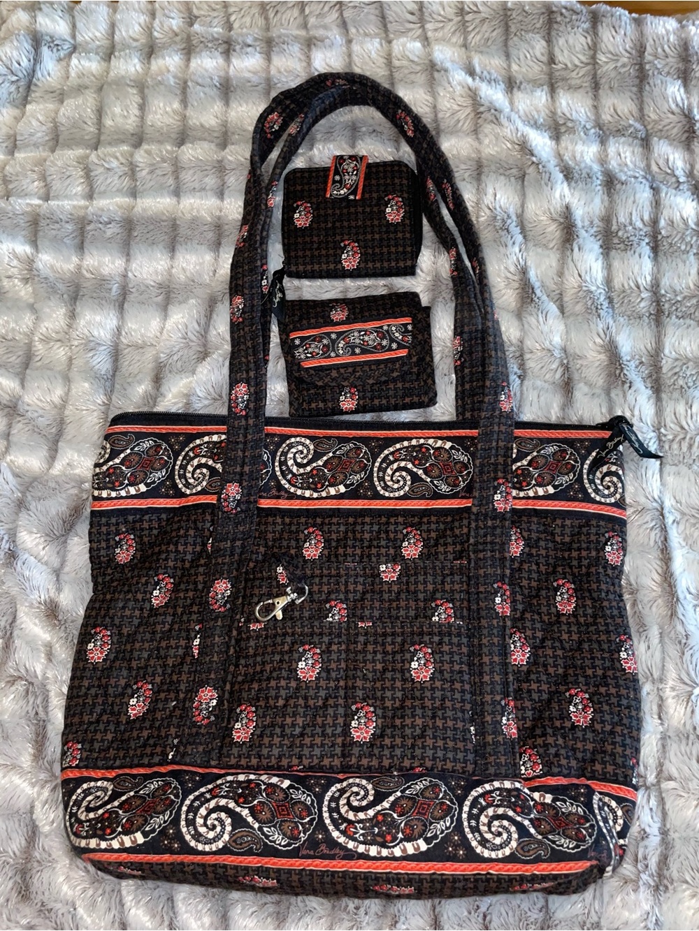 Retired Fall 2005 Houndstooth Brown Vera Bradley Tote Shoulder Bag Purse Vintage